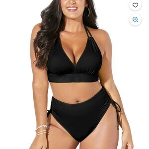 Bikini TOP 
Swimsuits for All Women's Size 12 Loop Strap Halter Black NWT